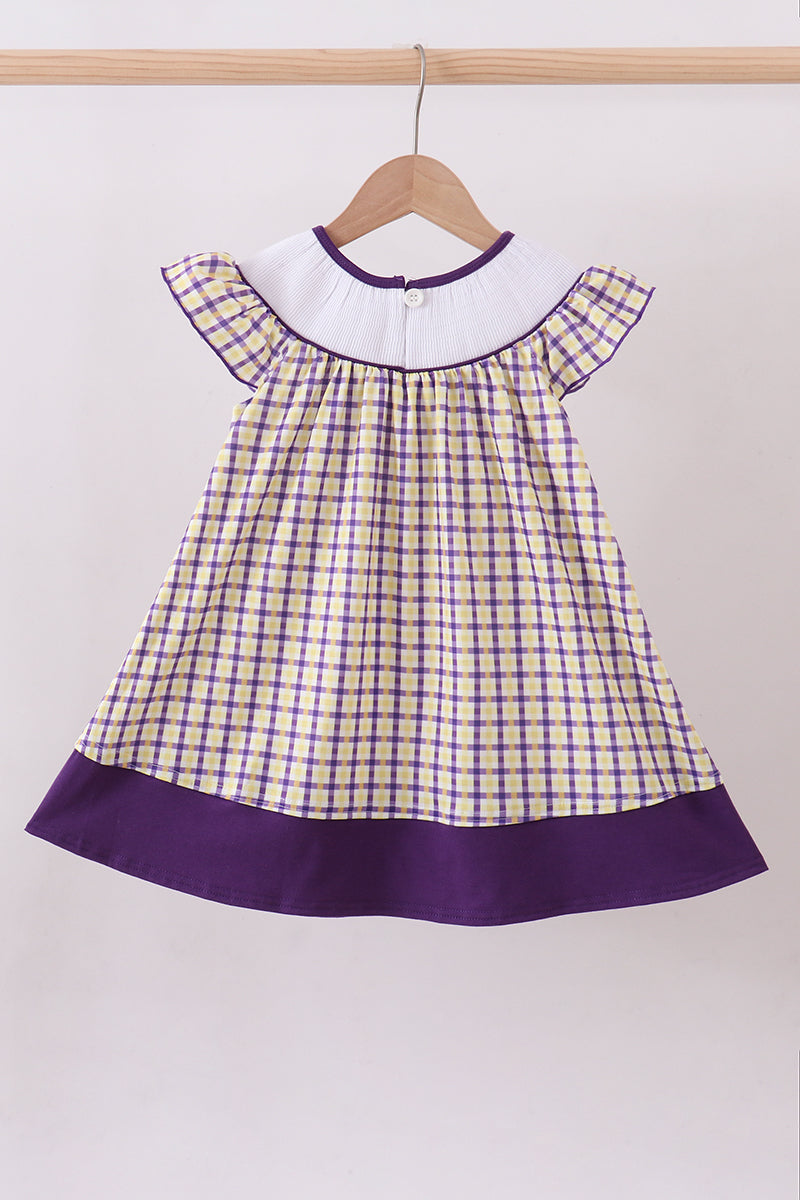 Purple LSU GEAUX smocked dress