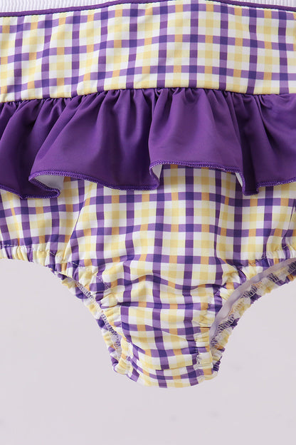Purple LSU GEAUX smocked swimsuit