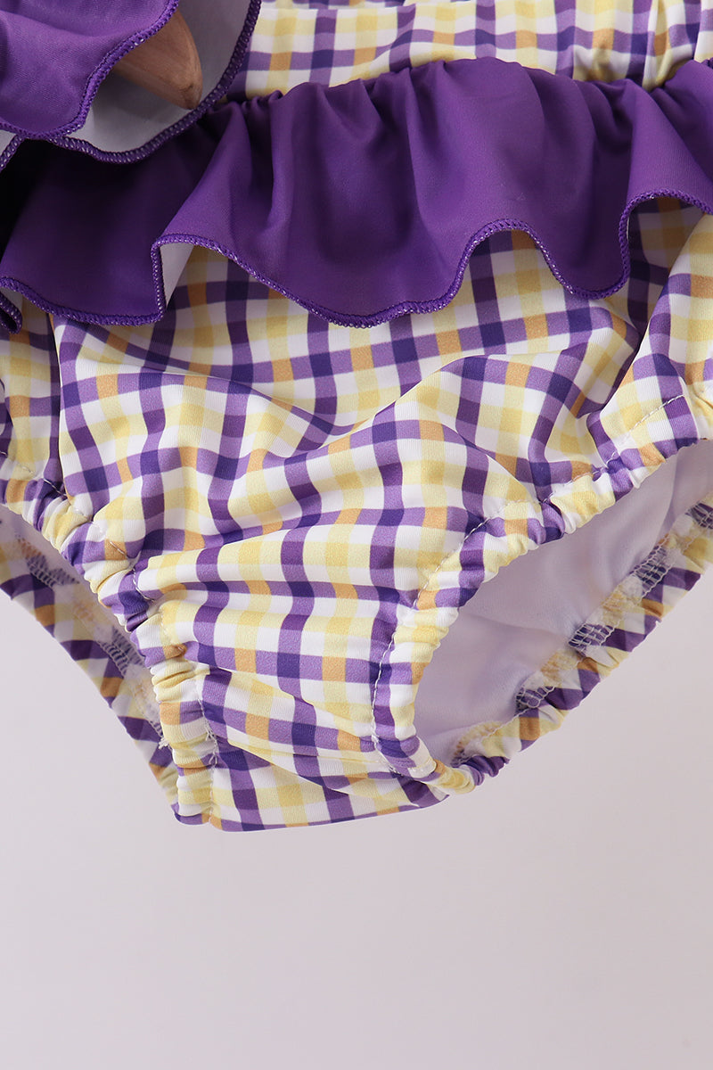 Purple LSU GEAUX smocked 2pc swimsuit