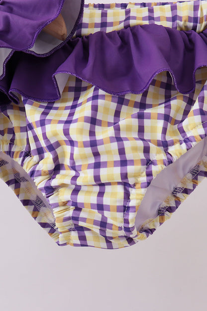 Purple LSU GEAUX smocked 2pc swimsuit
