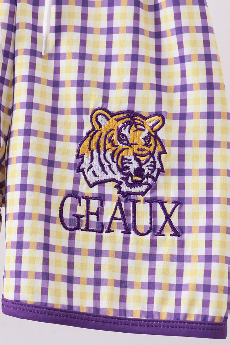 Purple LSU GEAUX embroidery trunks
