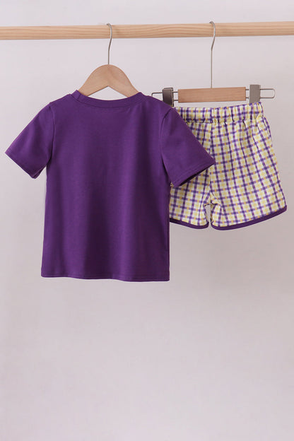 Purple LSU GEAUX smocked gingham shorts set