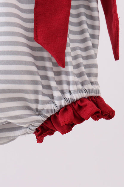 Maroon Alabama embroidery ruffle stripe bubble