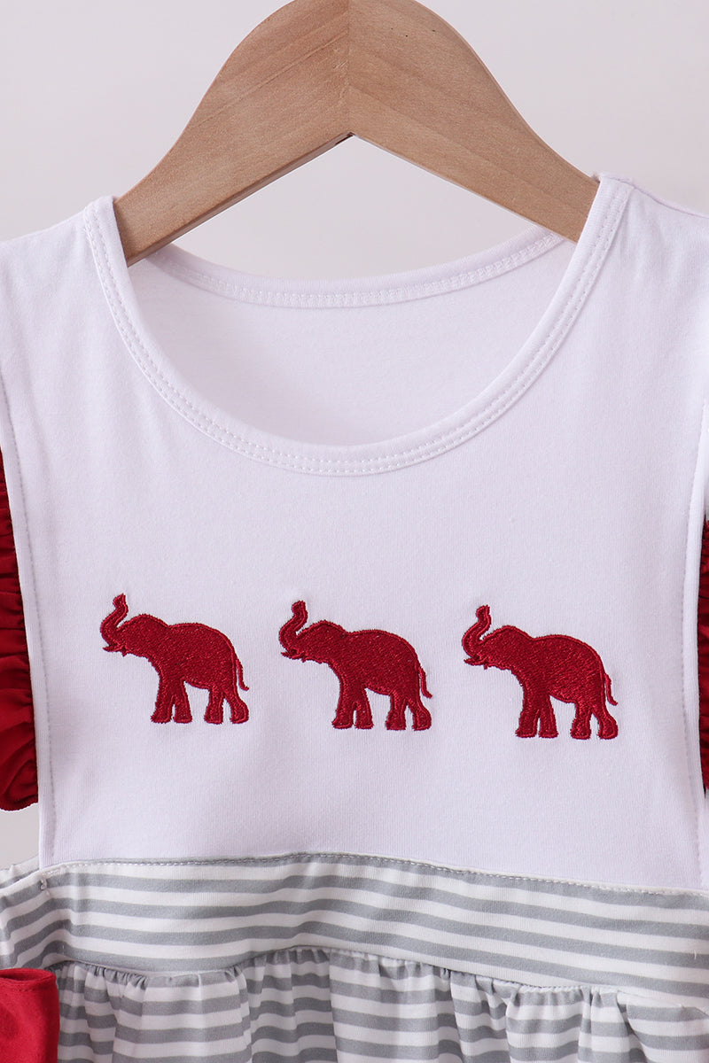 Maroon Alabama embroidery stripe ruffle pants set