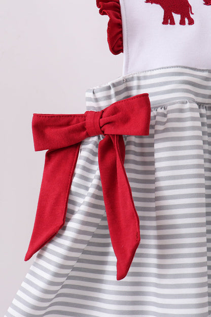 Maroon Alabama embroidery stripe ruffle pants set