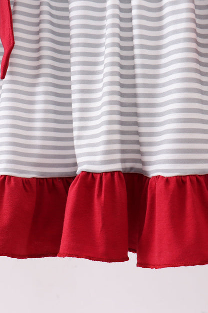 Maroon Alabama embroidery stripe ruffle dress