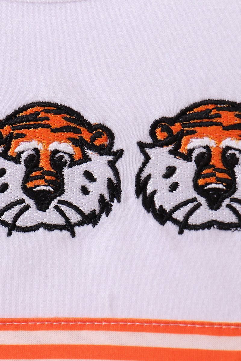 Auburn embroidery ruffle stripe dress