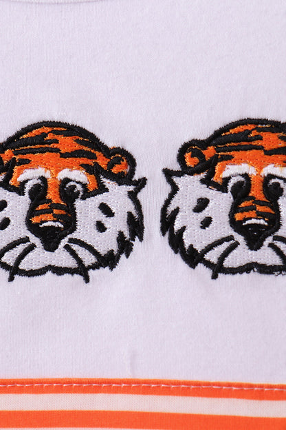 Auburn embroidery ruffle stripe dress