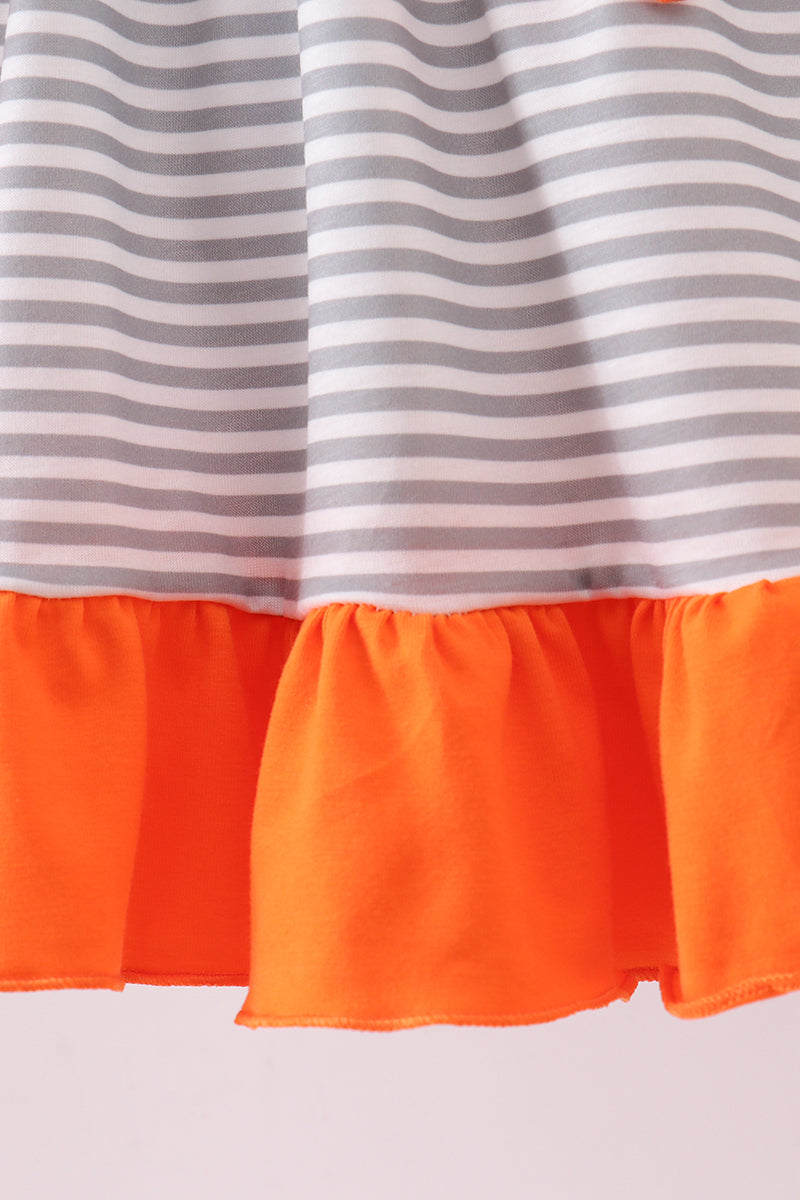 Orange Tennessee embroidery stripe ruffle dress