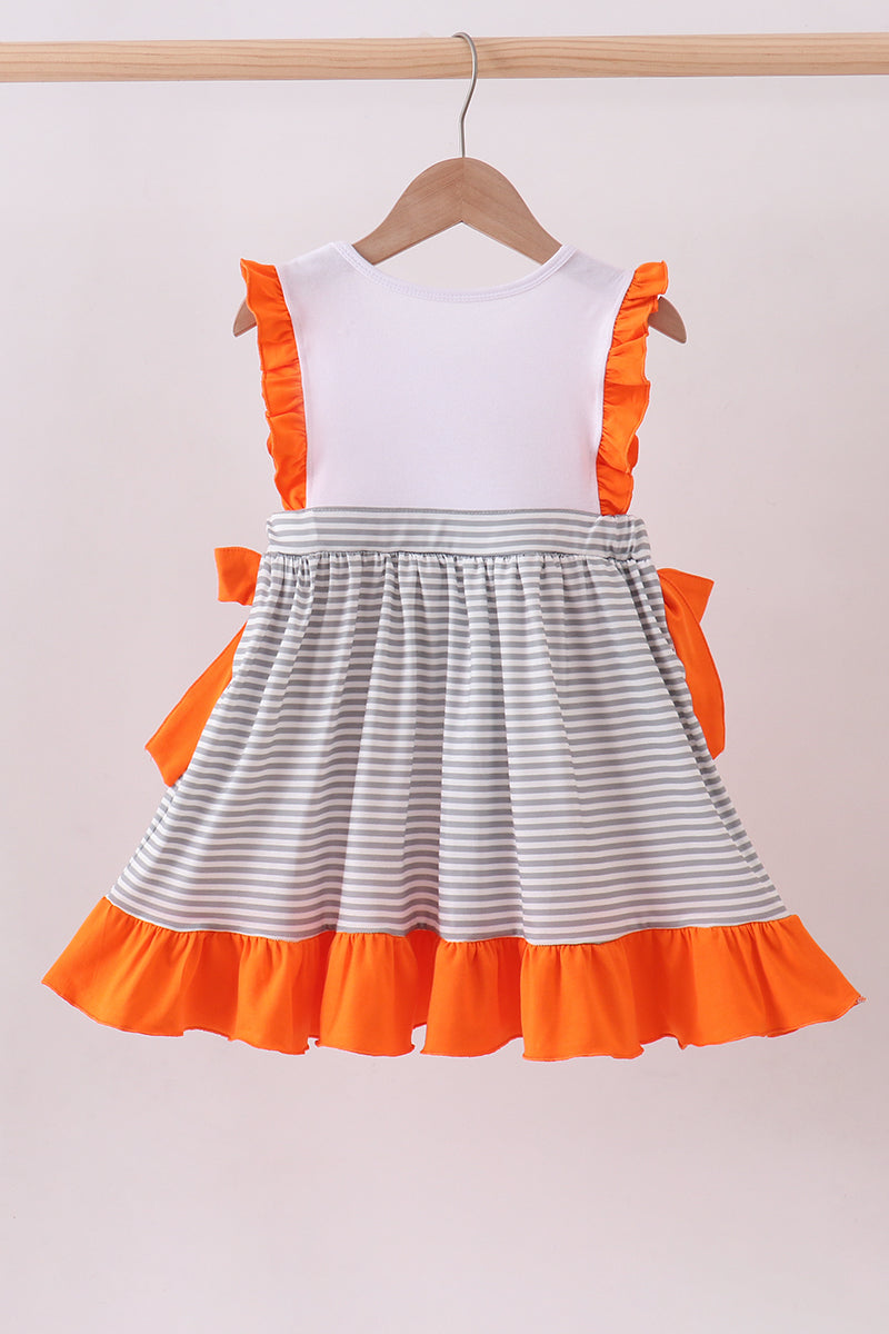 Orange Tennessee embroidery stripe ruffle dress