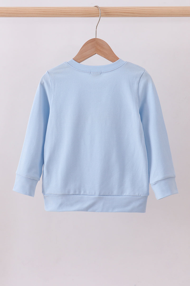 Blue puppy clover embroidery top