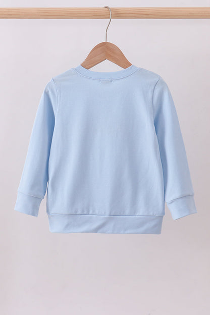 Blue puppy clover embroidery top