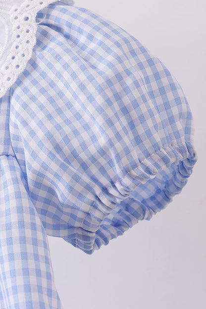 Blue Gingham Lace Ruffle Dress
