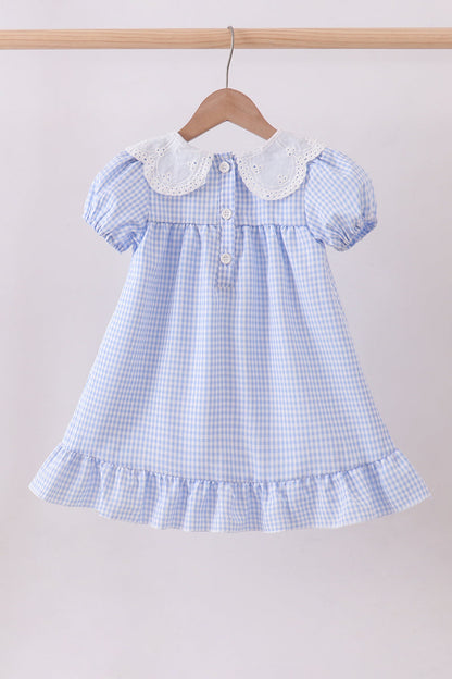 Blue Gingham Lace Ruffle Dress