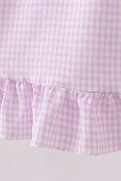 Purple Gingham Lace Ruffle Dress
