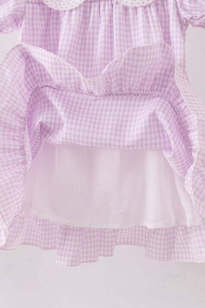 Purple Gingham Lace Ruffle Dress