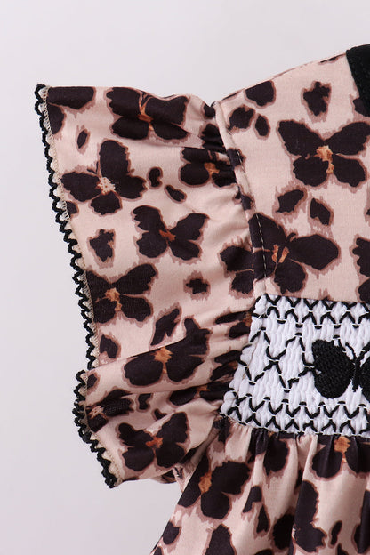 Leopard butterfly smocked ruffle bloomer set