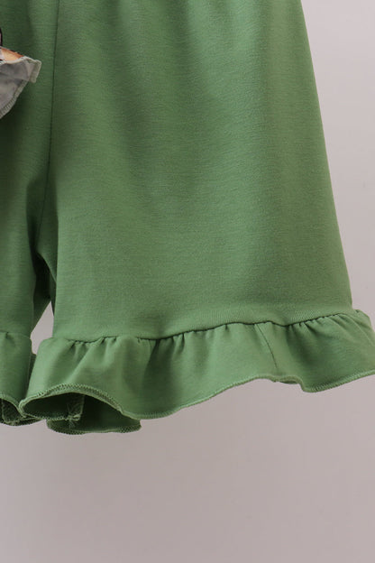 Camouflage smocked bow ruffle shorts set