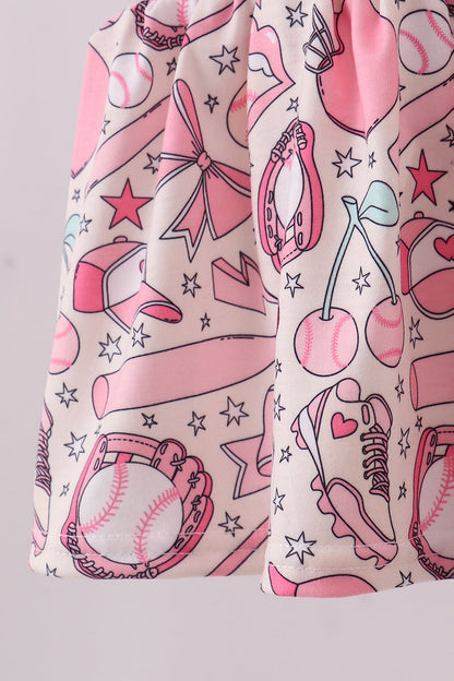 Pink baseball smocked ruffle bloomer set