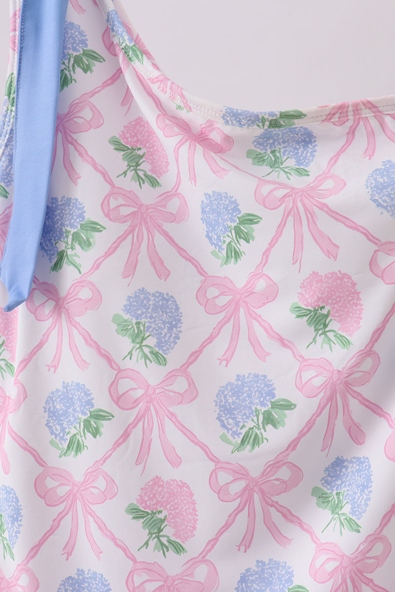 Blue bow floral women swimsuit