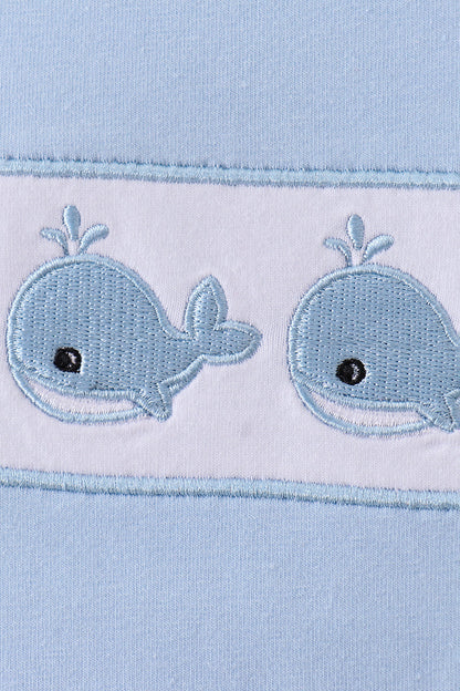 Blue Whale Embroidered Shorts Set