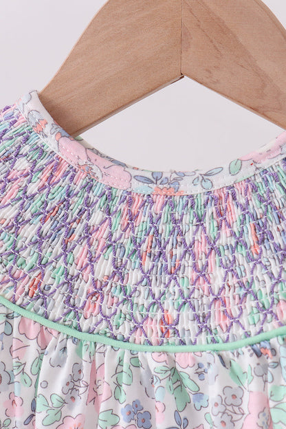 Green Floral Smocked Bubble