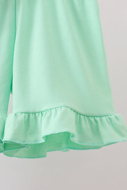 Green floral smocked ruffle shorts set