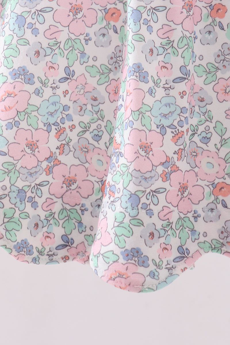 Green floral smocked ruffle shorts set