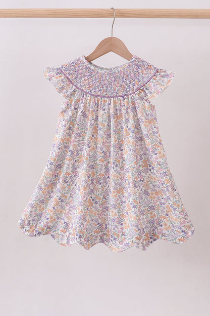 Purple Floral Smocked Dress