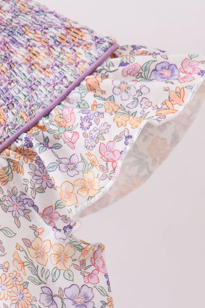 Purple Floral Smocked Dress