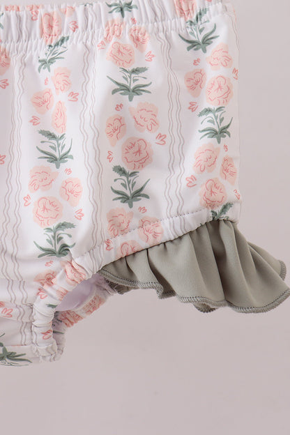 Sage floral rashguard swimsuit