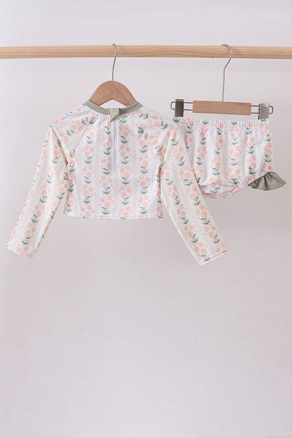 Sage floral rashguard swimsuit