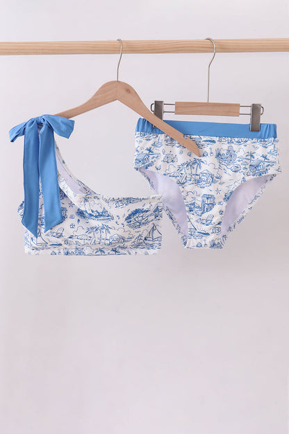 Blue beach sea women swimsuit set