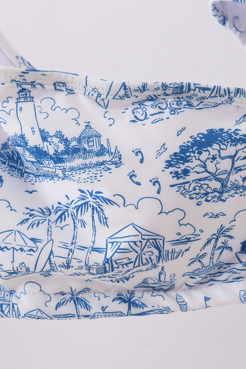 Blue beach sea women swimsuit set