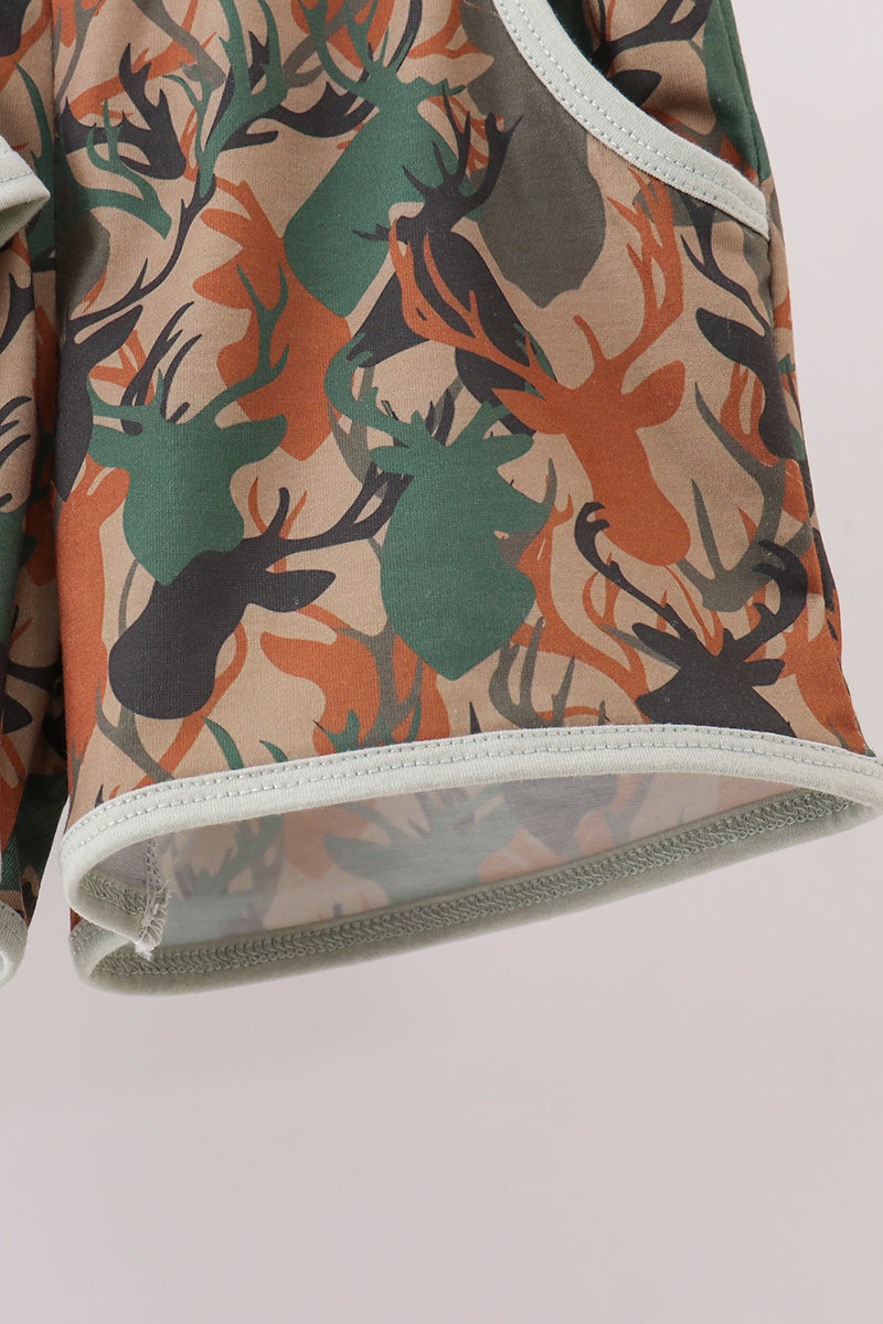 Camouflage deer antler embroidery shorts set