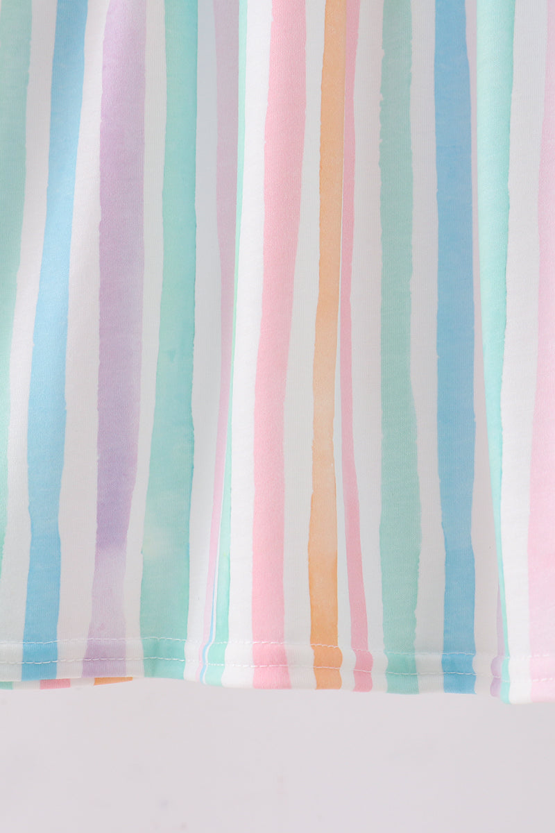 Multicolored stripe marine embroidery ruffle dress