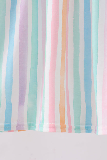 Multicolored stripe marine embroidery ruffle dress