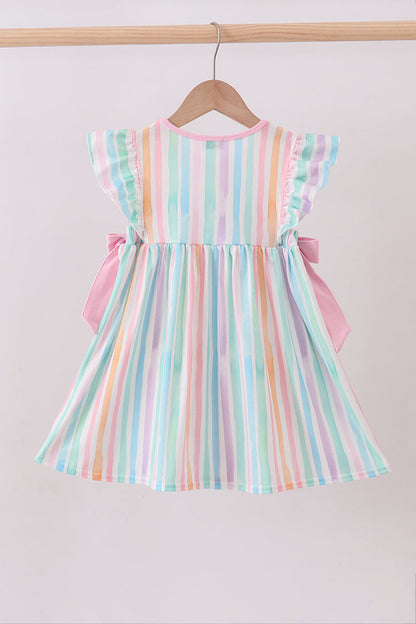 Multicolored stripe marine embroidery ruffle dress