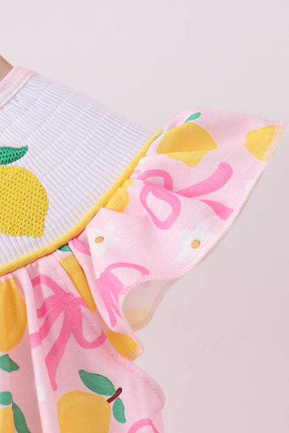 Pink lemon smocked ruffle dress