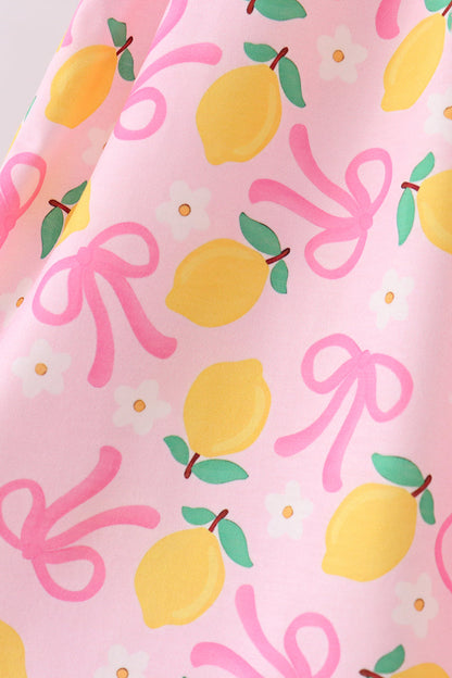 Pink lemon smocked ruffle dress
