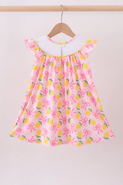 Pink lemon smocked ruffle dress
