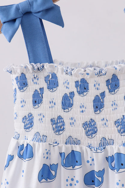 Blue whale smocked ruffle mom&me dress