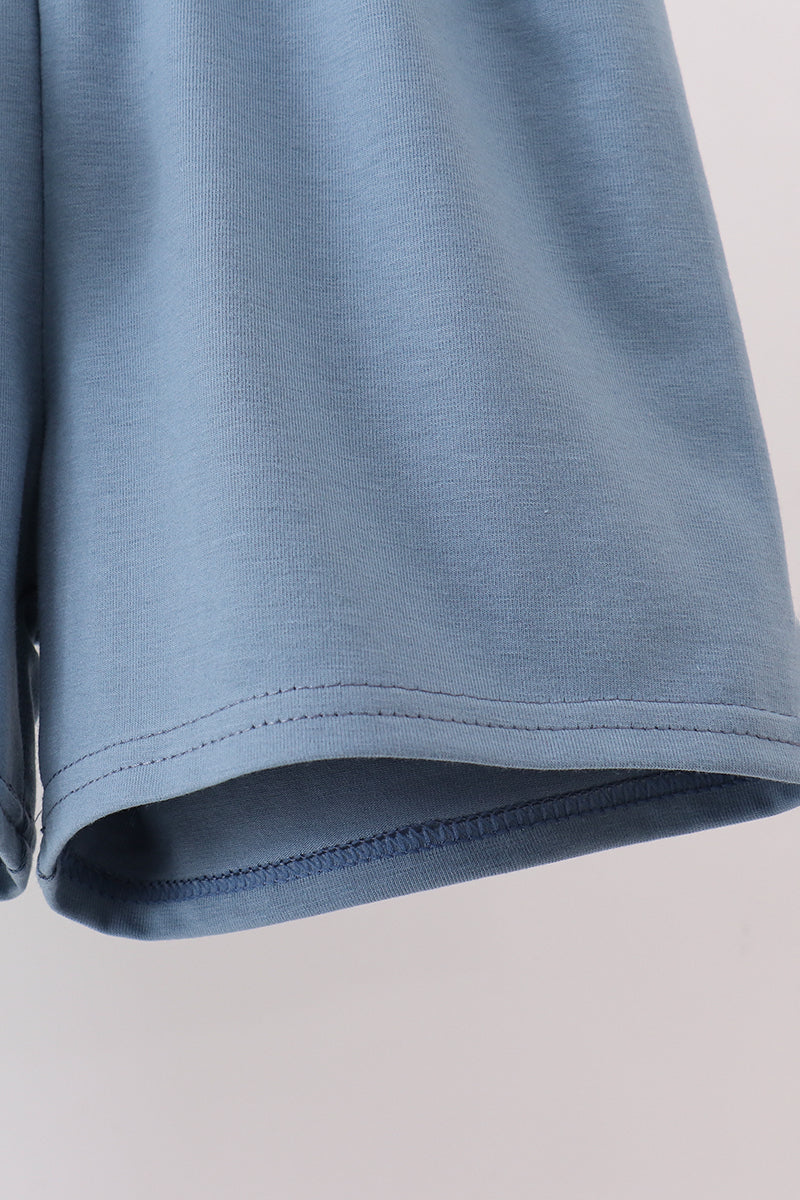 Green stripe puppy french knot shorts set