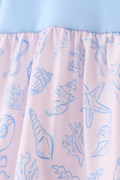 Blue shell starfish print bow bloomer set