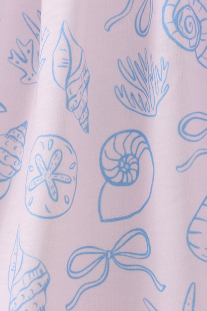 Blue shell starfish print ruffle dress