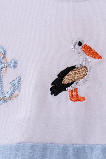 Blue nautical trio embroidery shorts set