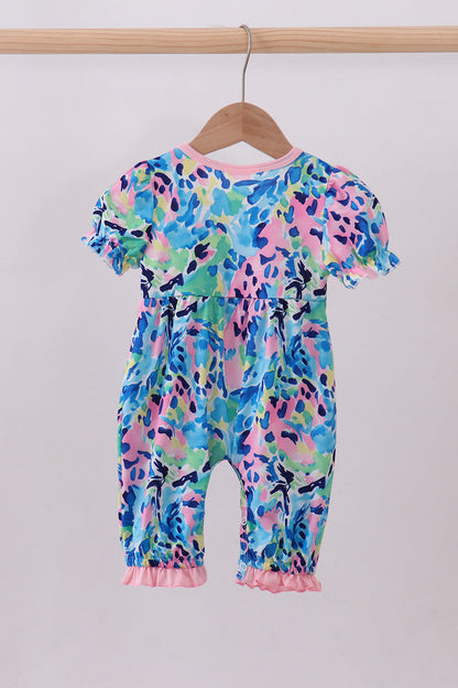 Pink character smocked ruffle romper