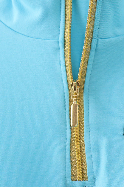 Blue character embroidery zip pullover