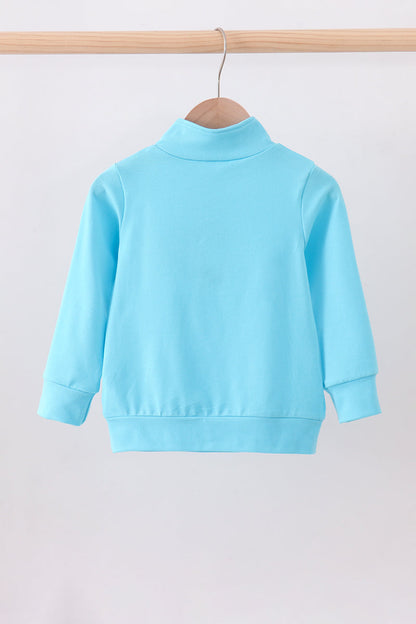 Blue character embroidery zip pullover