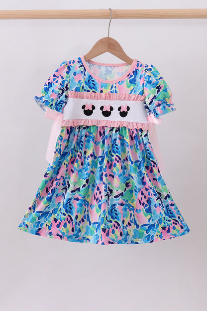 Pink character smocked ruffle dress